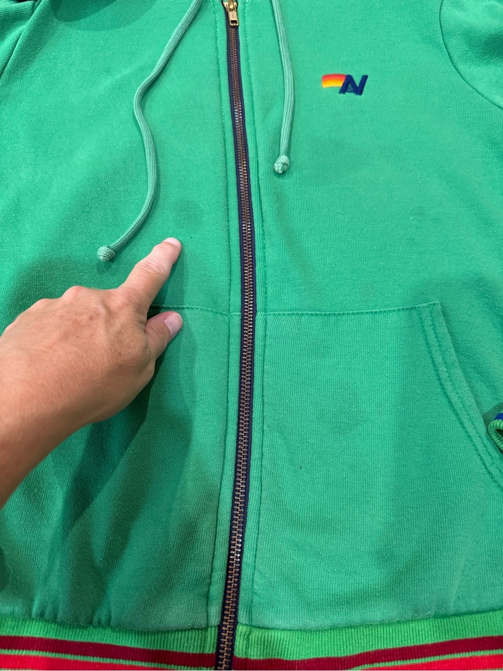 Aviator Nation green zip Hoodie with Rainbow Trim - Picture 2 of 5